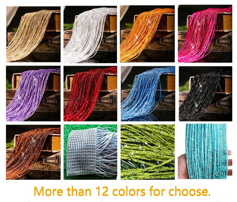 Eyotool 1x2 M Door String Curtain Rare Flat Silver Ribbon Thread Fringe Window Panel Room Divider Cute Strip Tassel for Wedding Coffee House Restaurant Parts, Blue - Image 4