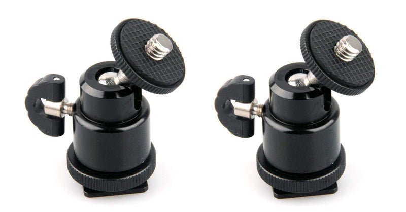 HIFFIN 2 Pcs Combo Swivel Mini Ball Head 1/4" Screw 360 Degree Aluminum Alloy Body Rotating Swivel Mini Tripod Ball Head with 1/4" Screw Thread Base Mount for Lighter Camera Camcorder - Image 1