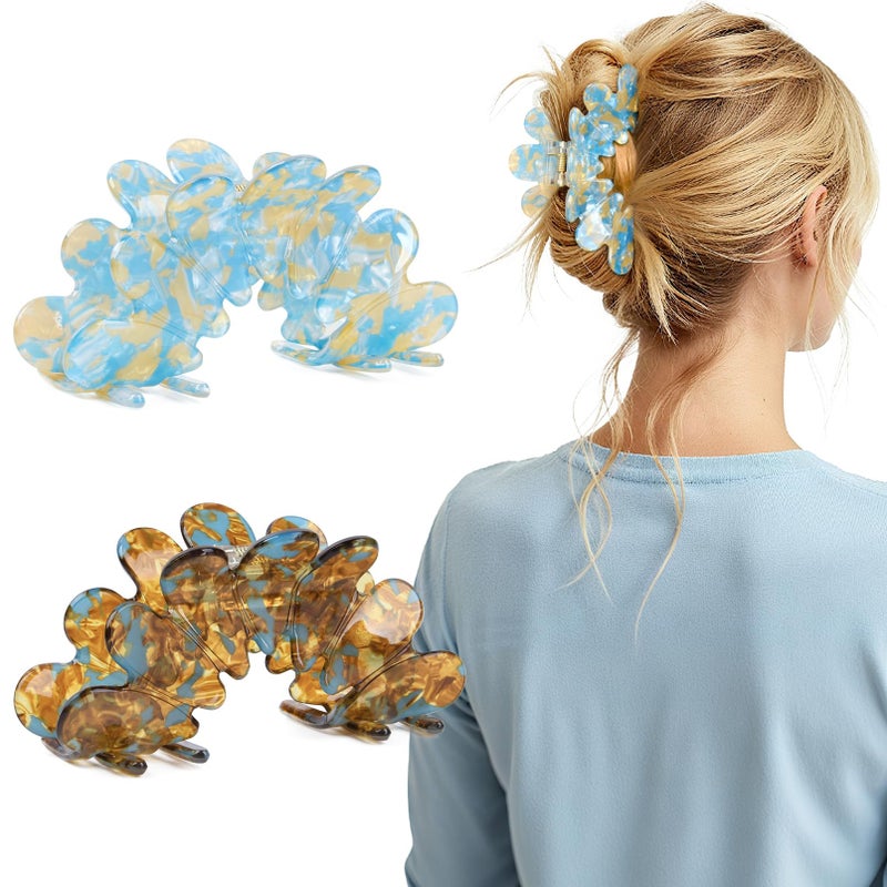 Aileam 2 Pack Hair Claw Clips Women Large Tortoise Hair Clip French Design Barrettes Celluloid Leopard Print Accessories Jaw Clips for Thick Hair - Image 1