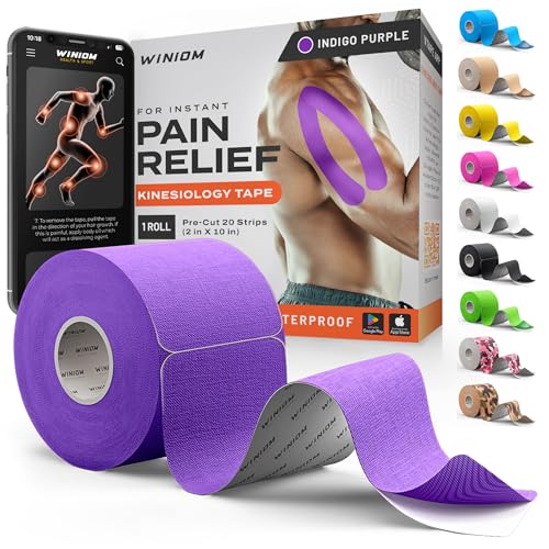 WINIOM Kinesiology Tape-Incredible Support for Athletic Sports and Recovery + Free Taping Guide - Pre-Cut 2 inch 16.4 feet (Indigo Purple + Free Taping Guide, 1 Pack) - Image 1