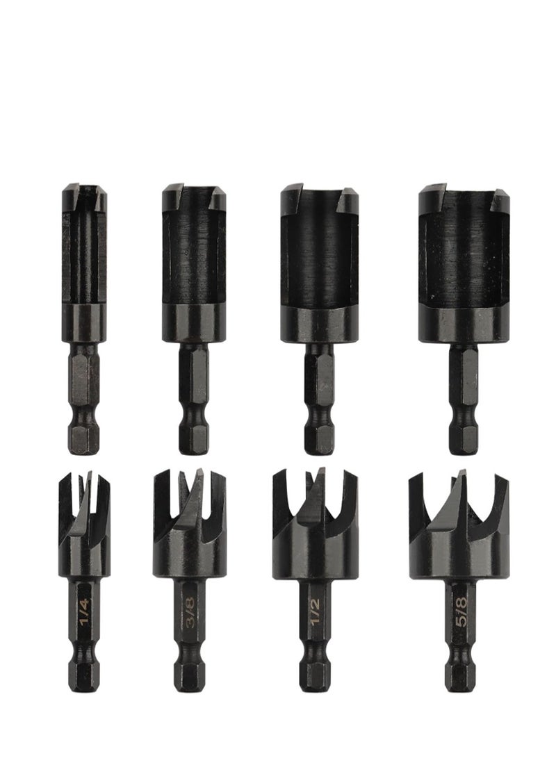 Yakumuz 8 Pack Wood Plug Cutter Drill Bit Set, Yakumuz Straight and Tapered Taper Cutting Tool 1/4", 5/16", 3/8", 1/2", 1/4 Inch Hex Shank, Black - Image 1