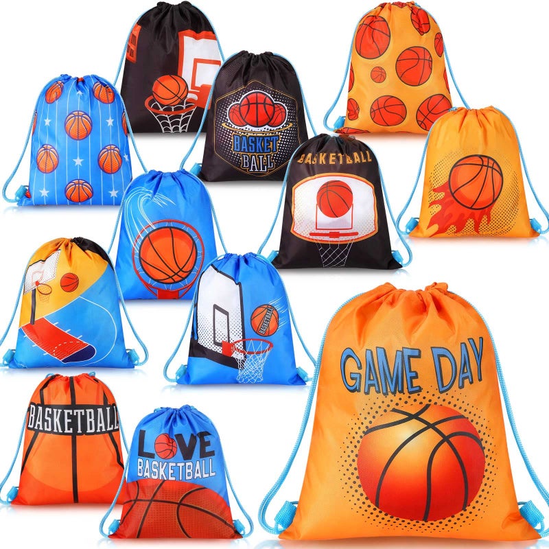 Shappy 12 Pack Basketball Drawstring Bags Party Favors Basketball Goodie Backpack Sports Drawstring Gift Bag for Birthday Party School Gym Travel - Image 2