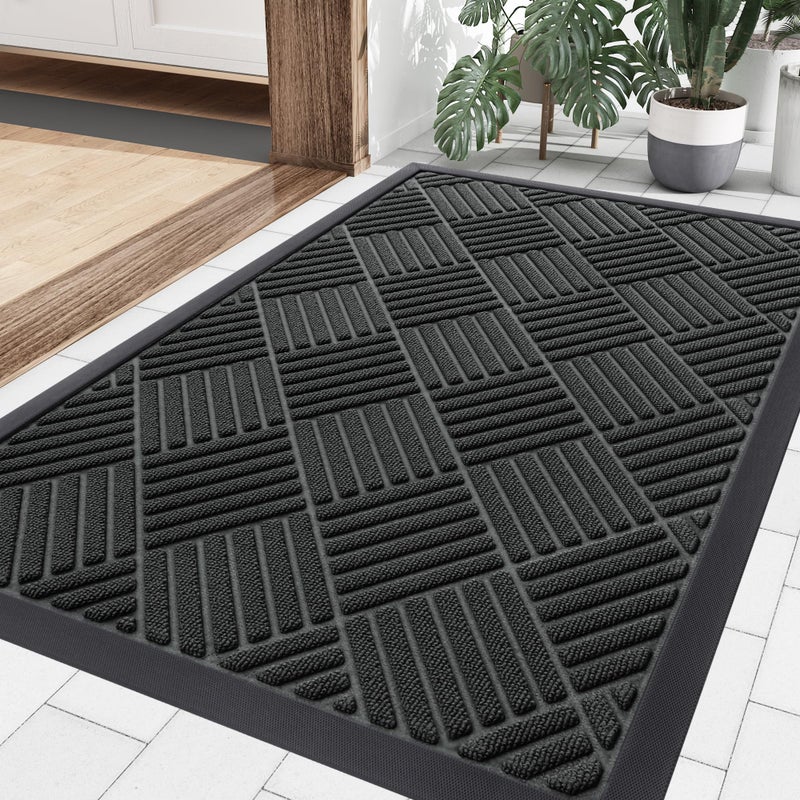 حصيرة مدخل أمامي سميري للخارج مدخل ثقيل الاستخدام داخلي خارجي من المطاط الطبيعي حصيرة غير قابلة للانزلاق لاحتجاز الأوساخ والرطوبة سهلة التنظيف بروفايل منخفض 35x23 أسود