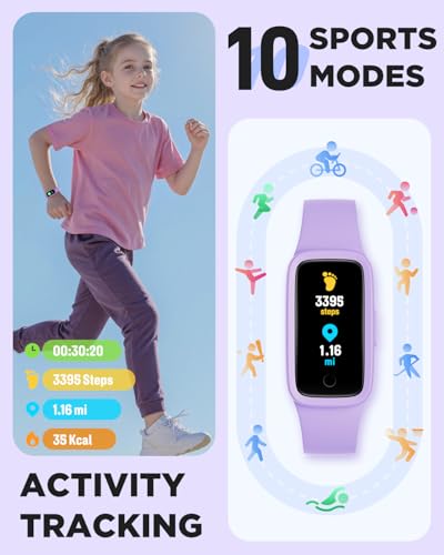 BIGGERFIVE Vigor 3 Kids Fitness Tracker Watch, AMOLED Screen, No App No Phone Needed, 3ATM Waterproof, Heart Rate and Sleep Monitor, Pedometer Watch, Sports Step Counter for Girls Ages 5-15, Lilac - Image 4
