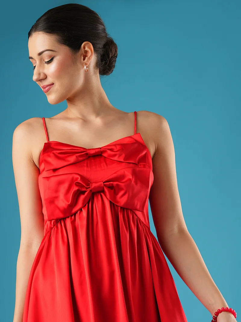 globus Women Shoulder Straps Bow Detail A-Line Dress