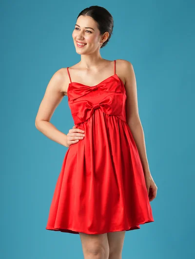 globus Women Shoulder Straps Bow Detail A-Line Dress