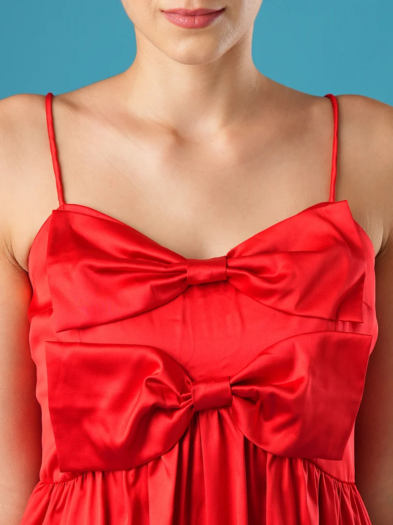 globus Women Shoulder Straps Bow Detail A-Line Dress