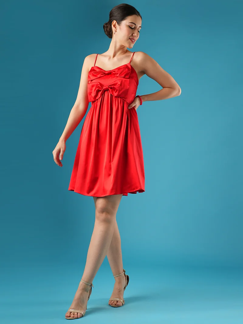 globus Women Shoulder Straps Bow Detail A-Line Dress