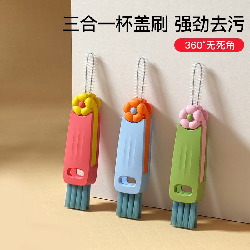 Explosions Petals Small Crocodile Three-In-One Cup Cover Brush Thermos Cup Multifunctional Gap Cleaning Brush Cup Mouth Brush - Image 2