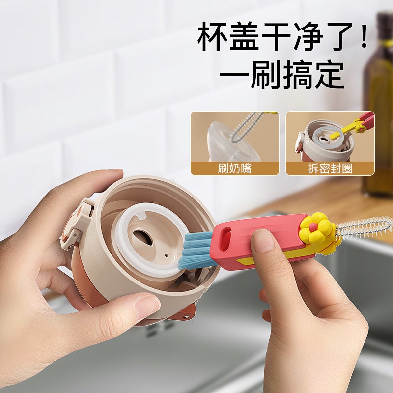 Explosions Petals Small Crocodile Three-In-One Cup Cover Brush Thermos Cup Multifunctional Gap Cleaning Brush Cup Mouth Brush - Image 3