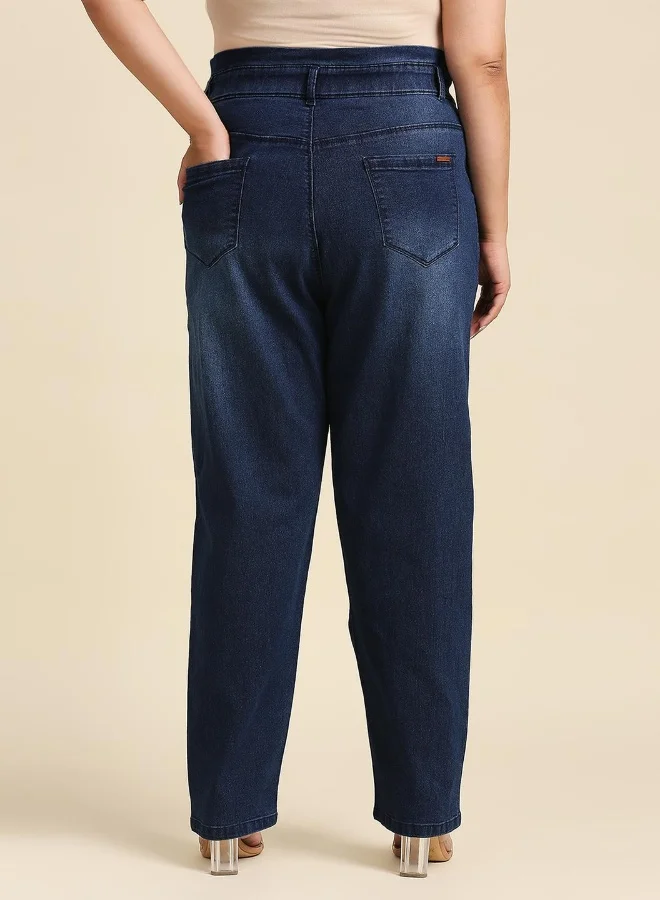 HIGH STAR Women Blue High-Rise Low Distress Light Fade Stretchable Jeans