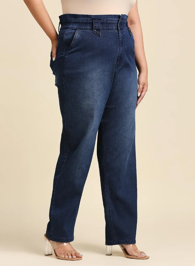 HIGH STAR Women Blue High-Rise Low Distress Light Fade Stretchable Jeans