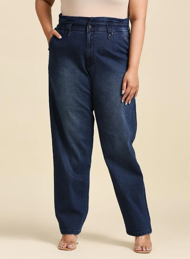 HIGH STAR Women Blue High-Rise Low Distress Light Fade Stretchable Jeans