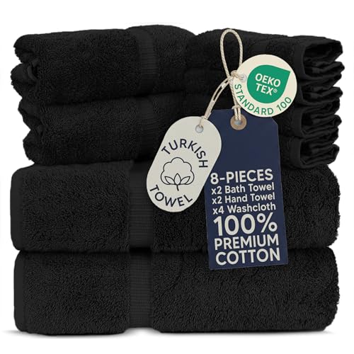 Towel Bazaar 8-Piece Towel Set, 100% Premium Cotton Turkish Towels,Luxury Towel Super Soft and Absorbent, Perfect Use for Bathroom, Shower Towels - Black - Image 1