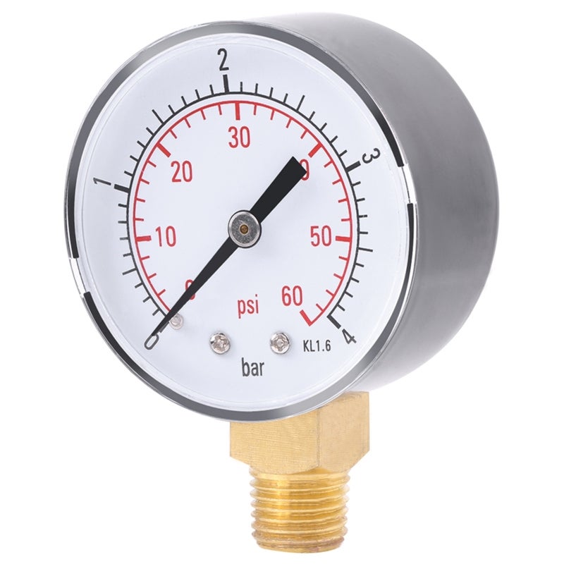 Pressure Gauge: 0-60psi 0-4bar Double Scale - Stable Performance Mini Portable Pressure Gauge for Air Water Oil Non-corrosive Materials - Image 2