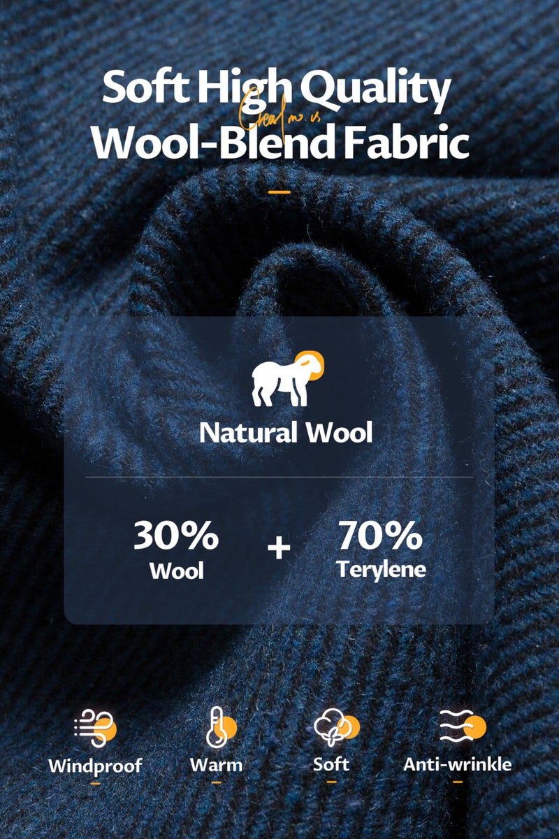 CREATMO US Men's Winter Pea Coat Hip Length Fall Winter Mens Wool Jacket Formal Slim Fit Business Overcoat For Men Navy Blue M - Image 5