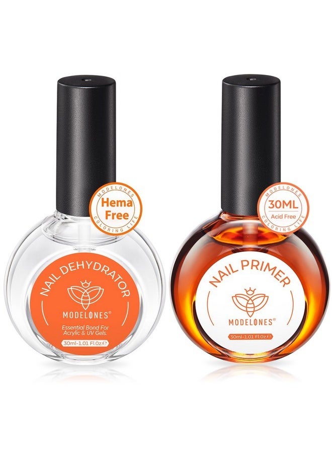 modelones - 30 Ml Nail Dehydrator And Primer, Acid Free Natural Nail Prep Dehydrate & Bond Primer Kit, Hema-Free Acrylic Nail Supplies Primer Top Coat - Image 1