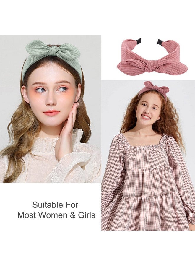 6 Pack Bow Headbands For Women Cute Knotted Headband Fashion Wide Headbands Girls Headband Solid Color Plain Headbands Hair Bands Hair Accessories For Women Girls Gifts (Set 2)