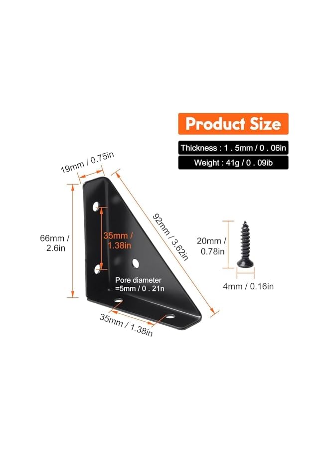 S-TOP Corner Brace Brackets, 8 PCS Strong and Sturdy 66mm × 66mm Corner Braces for Wood, Metal Corner Brackets with Screws for Bed Edge, Suitable for Fixing Various Wooden Furniture - Image 3