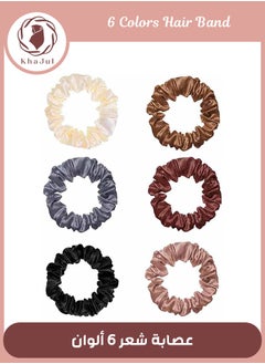 KHAJUL 6-Piece Silk Hair Ties Band Set Satin Hair Scrunchies Multicolour for Girls Women  - Image 1