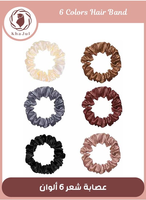 6-Piece Silk Hair Ties Band Set Satin Hair Scrunchies Multicolour for Girls Women
