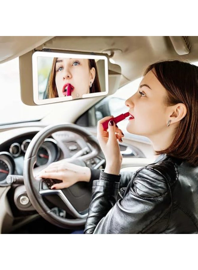 مراة فانيتي تثبت على حاجب الشمس للسيارة، مراة مكياج عالمية قابلة لاعادة الشحن مع 3 اوضاع اضاءة و60 مصباح LED - قابلة للتعتيم بمشبك للرؤية الخلفية لتظليل الشمس - Image 2