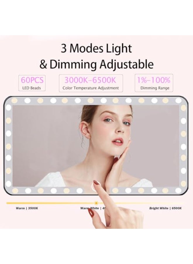 مراة فانيتي تثبت على حاجب الشمس للسيارة، مراة مكياج عالمية قابلة لاعادة الشحن مع 3 اوضاع اضاءة و60 مصباح LED - قابلة للتعتيم بمشبك للرؤية الخلفية لتظليل الشمس - Image 3