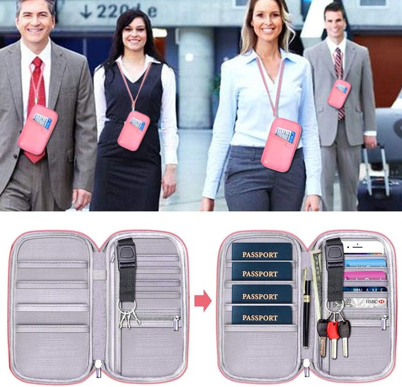 jiemei RFID Family Passport Wallet Holder Waterproof, Travel Document Organizer Credit Card Clutch Bag for Men Women - Image 2