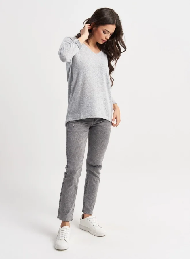 HaILYS Cozy Light Grey Knitted Pullover for Women - Perfect for Casual Outfits