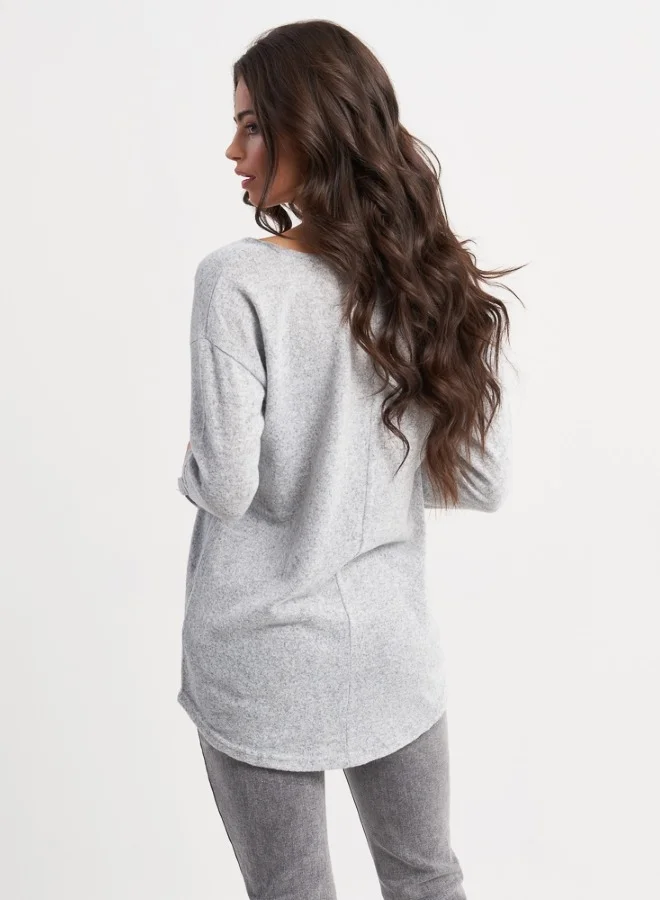 HaILYS Cozy Light Grey Knitted Pullover for Women - Perfect for Casual Outfits