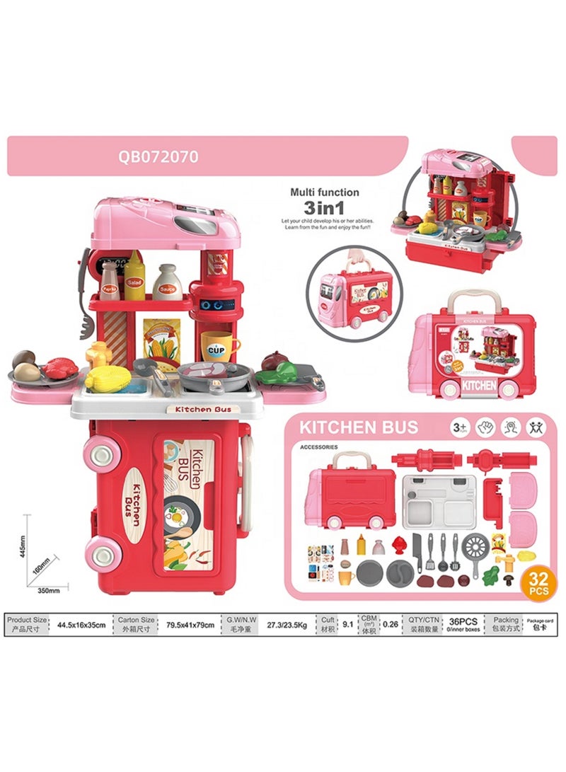 لعب تخيلي طقم حافلة مطبخ 32 قطعة