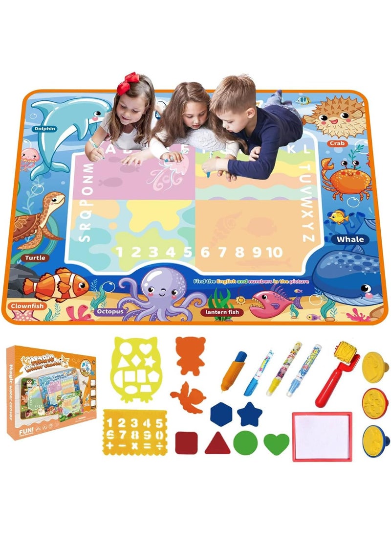 ECVV Water Doodle Mat 150 x 100CM Painting Doodle Toddler Toys with Waterproof Cloth Magic Water Canvas Coloring Painting Writing Drawing Mat Educational Toys for Kids Age 4-6 Year Old - Image 1