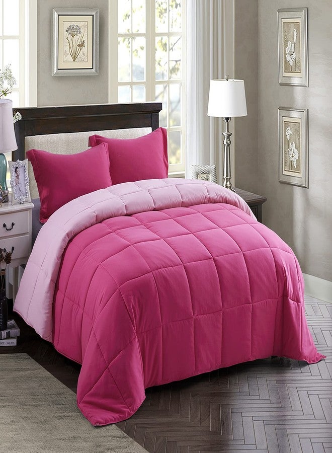Hi -G HIG 3pc Pink Comforter Set Full Size Duvet Insert, Reversible, All Season, Box Stitched, with Corner Tabs, Soft, Fluffy - Image 2
