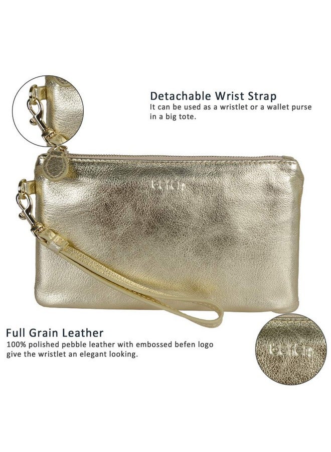 بيفن محفظة بيفن الذهبية معصم للنساء، مصنوعة من الجلد الطبيعي، أنيقة، وحقائب يد سهرة مع جيب للهاتف المحمول - ذهبي معدني - Image 3
