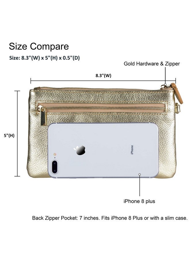 بيفن محفظة بيفن الذهبية معصم للنساء، مصنوعة من الجلد الطبيعي، أنيقة، وحقائب يد سهرة مع جيب للهاتف المحمول - ذهبي معدني - Image 2