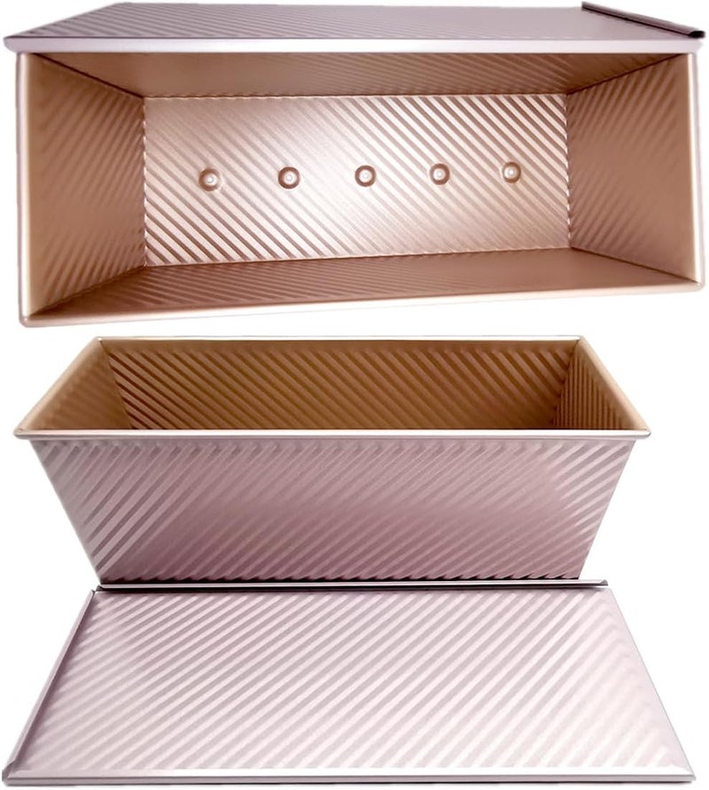 DWWTKL Pullman Loaf Pan with Lid Non-Stick Toast Mold Rectangle Corrugated Bread Cake Oblong Mould with Cover for Oven Baking (2.2Lb Dough Capacity) - Image 4