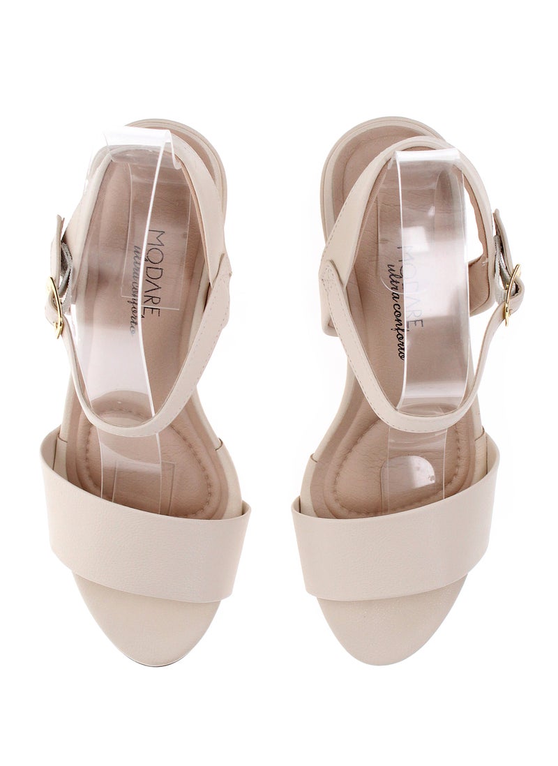 Modare Ladies Mid Heel Sandals Beige | Made In Brazil - Image 5