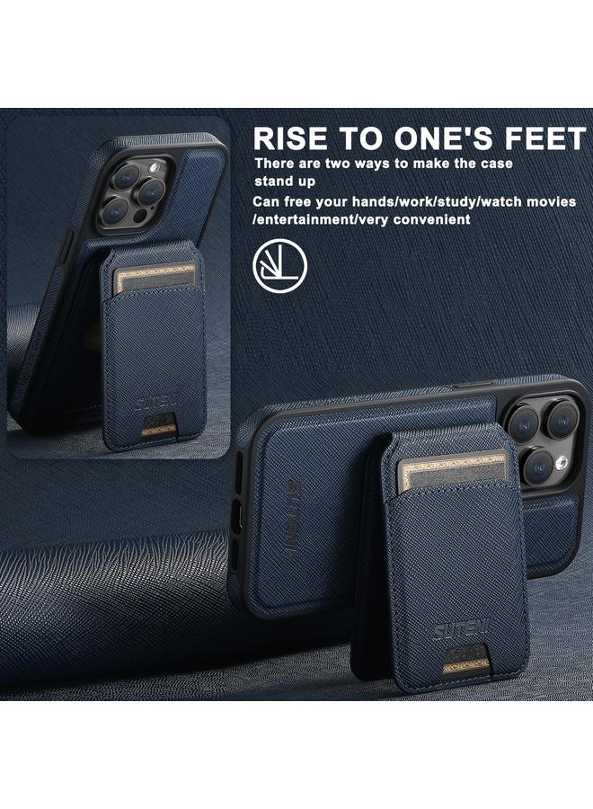 Suteni Case For iPhone 15 Plus M2 Cross-Grain MagSafe Vertical Card Back Phone Case - Image 3