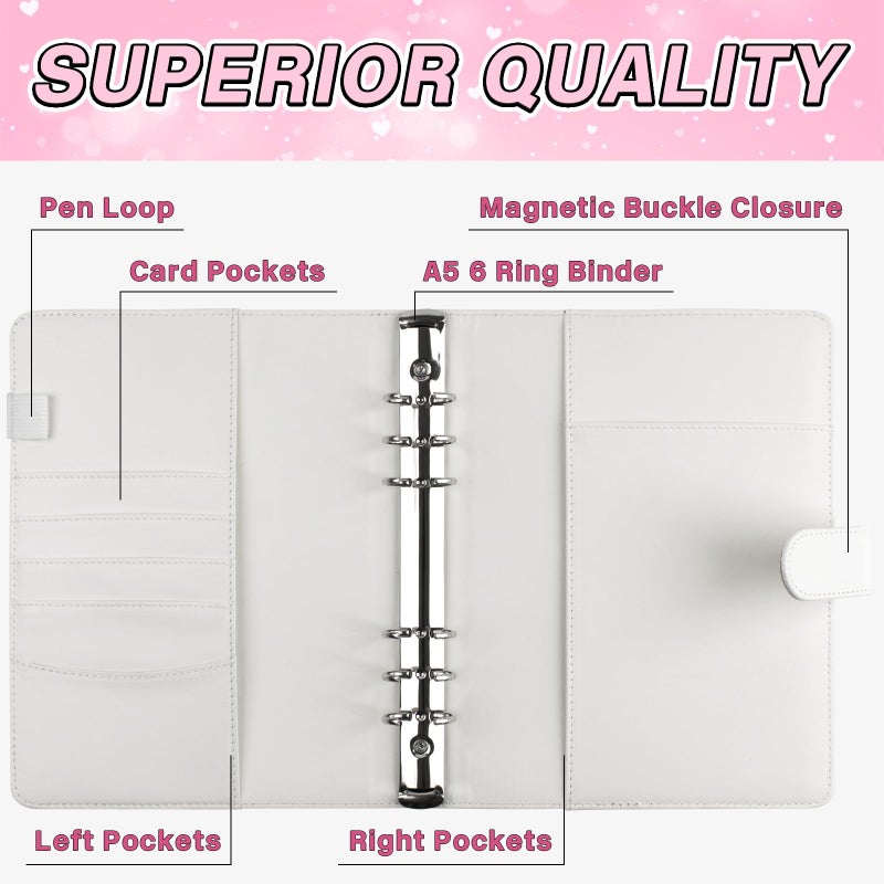 VACONICO A5 Kpop Photocard Binder, 6 Ring Binder Album with 200 Card Slots, PU Leather Binder Cover with Magnetic Buckle Closure for Organizing Trading Cards - White - Image 4