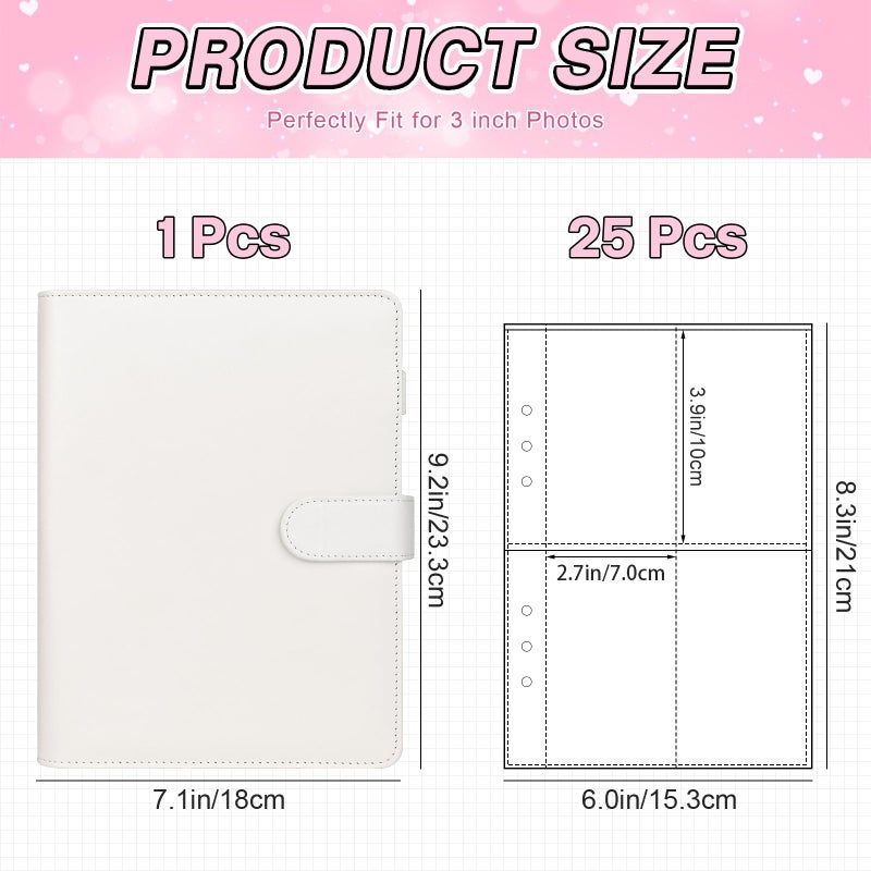 VACONICO A5 Kpop Photocard Binder, 6 Ring Binder Album with 200 Card Slots, PU Leather Binder Cover with Magnetic Buckle Closure for Organizing Trading Cards - White - Image 2