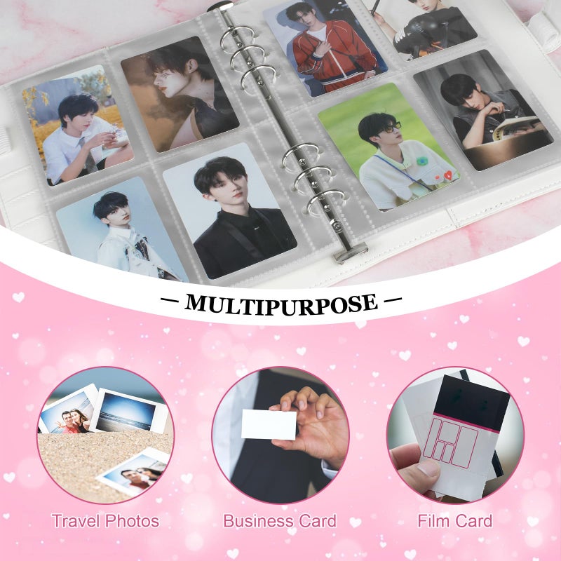 VACONICO A5 Kpop Photocard Binder, 6 Ring Binder Album with 200 Card Slots, PU Leather Binder Cover with Magnetic Buckle Closure for Organizing Trading Cards - White - Image 5