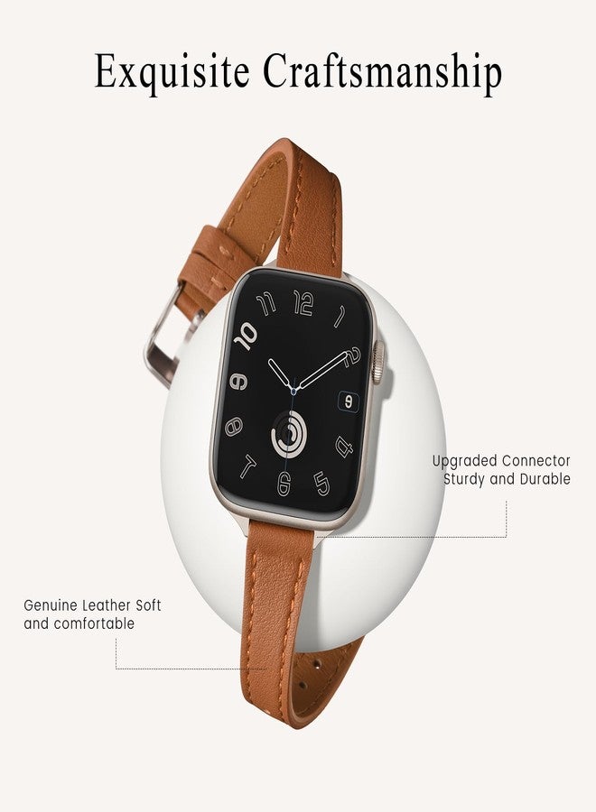 سوار جلدي رفيع من STIROLL متوافق مع ساعة Apple Watch مقاس 38 مم، 40 مم، 41 مم، 42 مم (السلسلة 10) للنساء، سوار معصم رفيع من الجلد الطبيعي عالي الجودة لساعة iWatch SE من السلسلة 9، 8، 7، 6، 5، 4، 3، 2، 1 (بني لامع) - Image 2