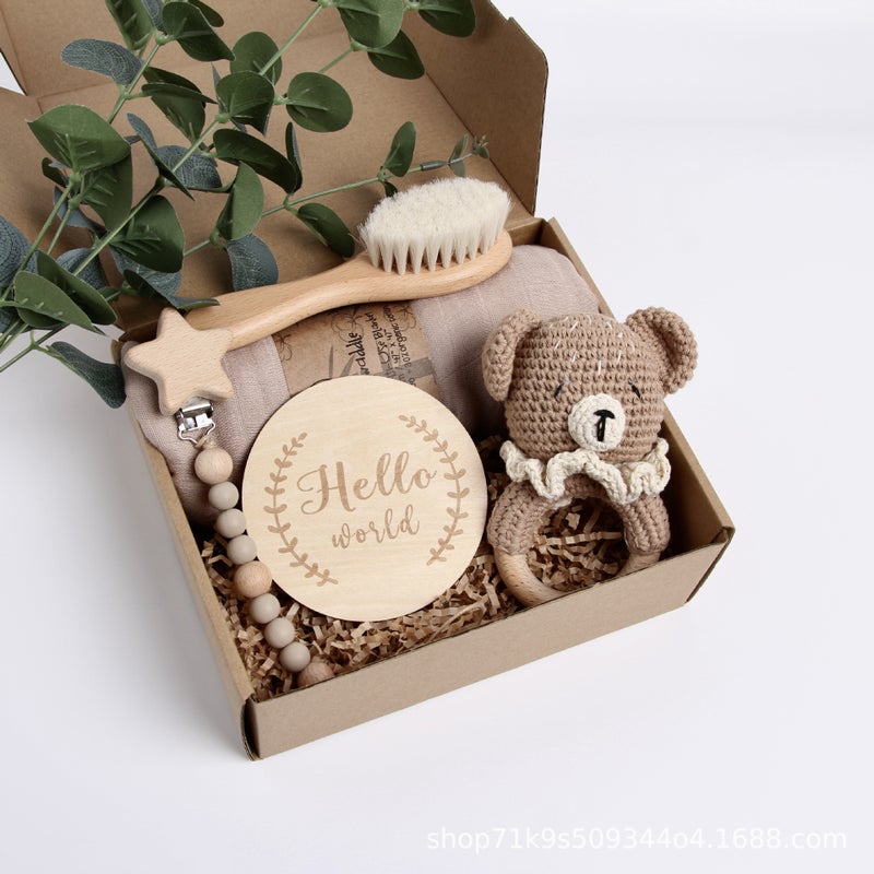 Baby Shower Gift Rattle Set Cotton Toy Pacifier Clip Blanket - Image 1