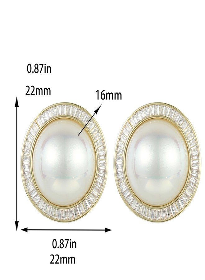 Xalroco Pearl Stud Earrings, Big Pearl Earrings for Women, Cubic Zirconia/Rhinestone/Twisted Gold Stud Jewelry (CZ) - Image 4