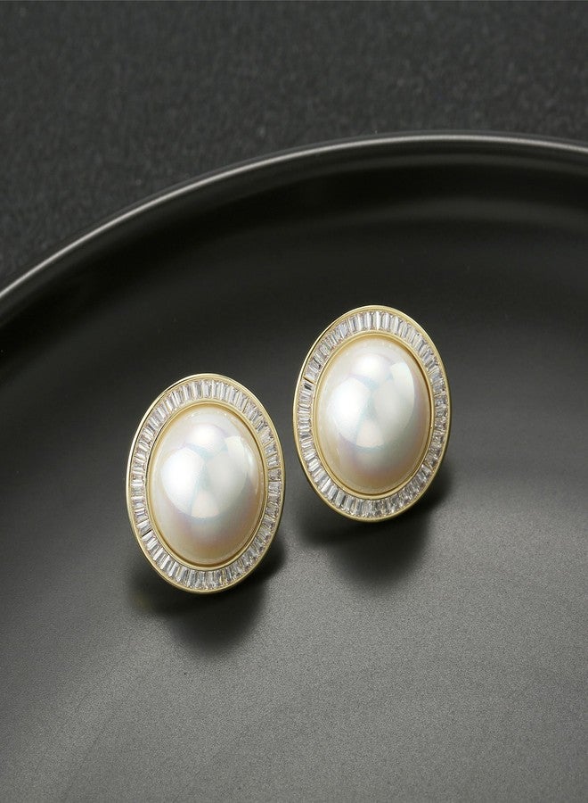 Xalroco Pearl Stud Earrings, Big Pearl Earrings for Women, Cubic Zirconia/Rhinestone/Twisted Gold Stud Jewelry (CZ) - Image 5