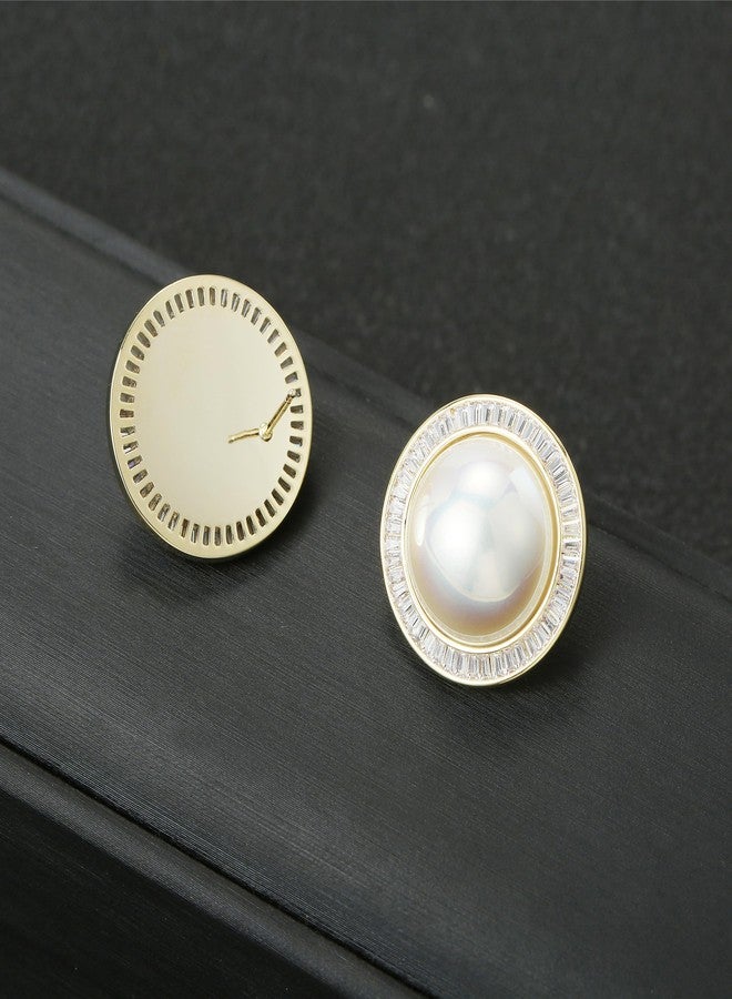 Xalroco Pearl Stud Earrings, Big Pearl Earrings for Women, Cubic Zirconia/Rhinestone/Twisted Gold Stud Jewelry (CZ) - Image 3