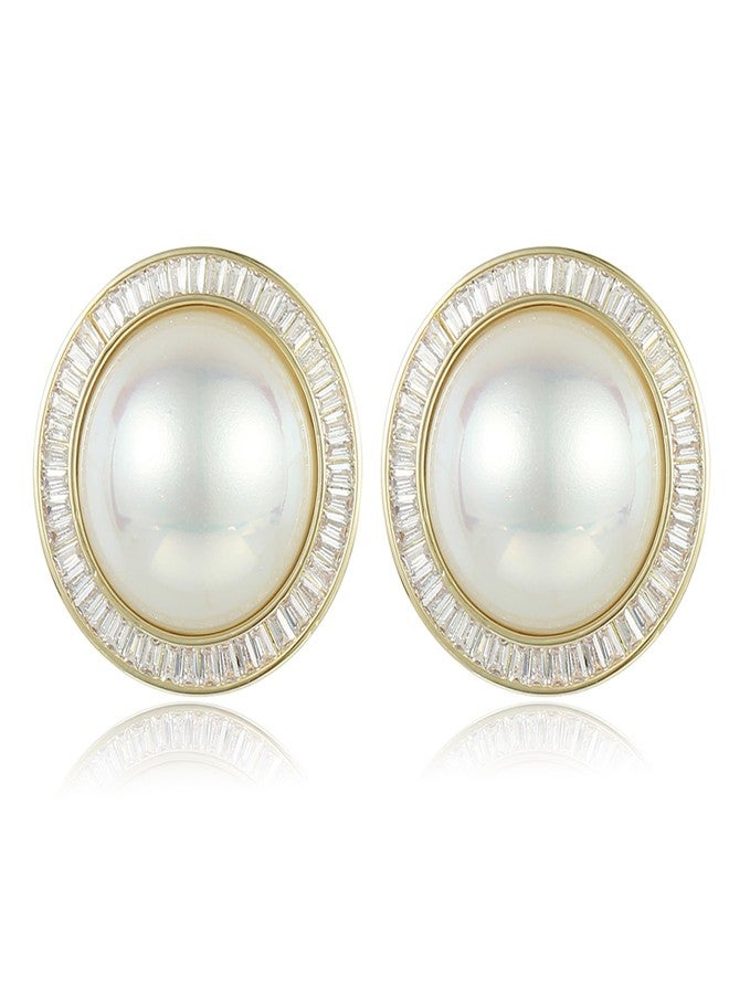 Xalroco Pearl Stud Earrings, Big Pearl Earrings for Women, Cubic Zirconia/Rhinestone/Twisted Gold Stud Jewelry (CZ) - Image 1