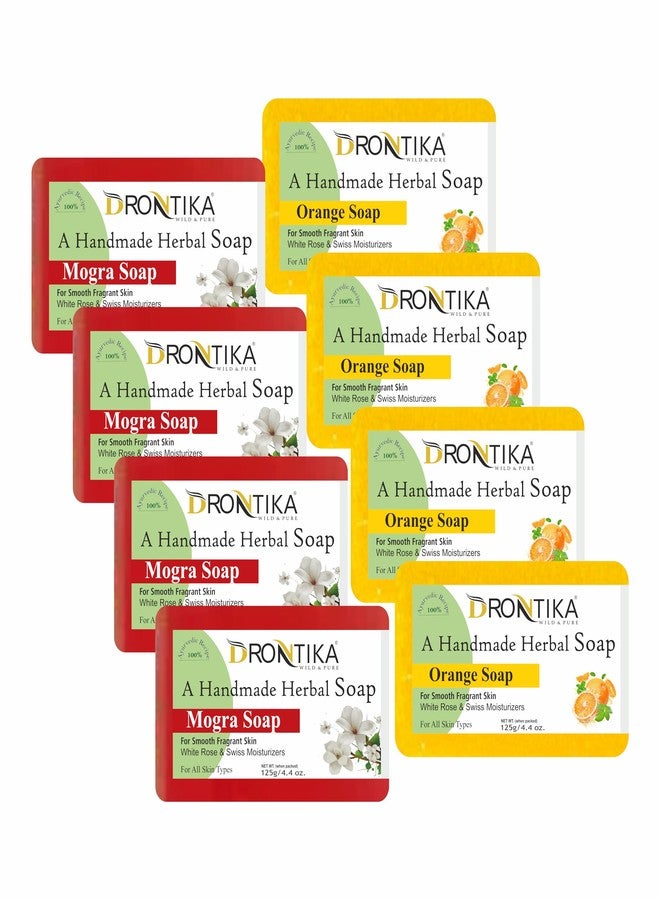 Drontika Wild & Pure Handmade Assorted Bath Soap Orange & Mogra Combo Of Fresh Bathing Bar (Pack Of 8) Each 125gm - Image 1