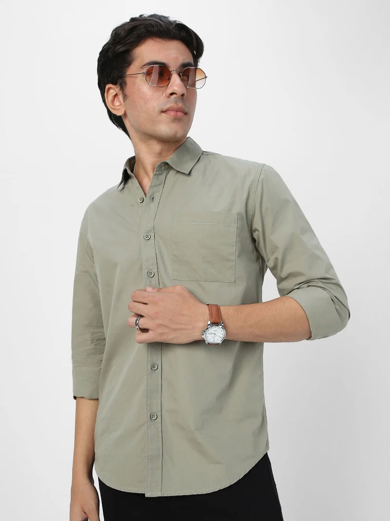 Urbano Fashion  Urbano Fashion Men's Olive Cotton Full Sleeve Regular Fit Casual Solid Shirt for Men | Best Price UAE