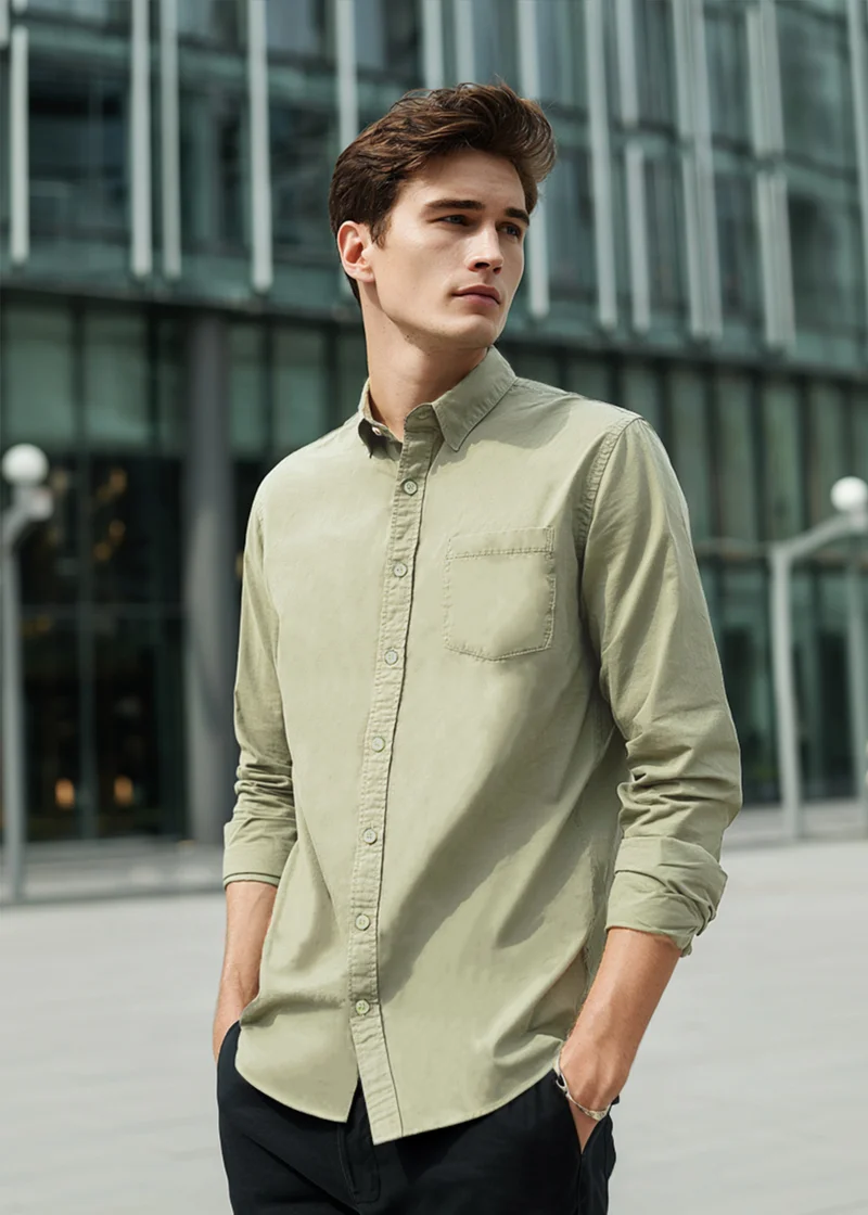 Urbano Fashion Men's Olive Cotton Full Sleeve Regular Fit Casual Solid Shirt